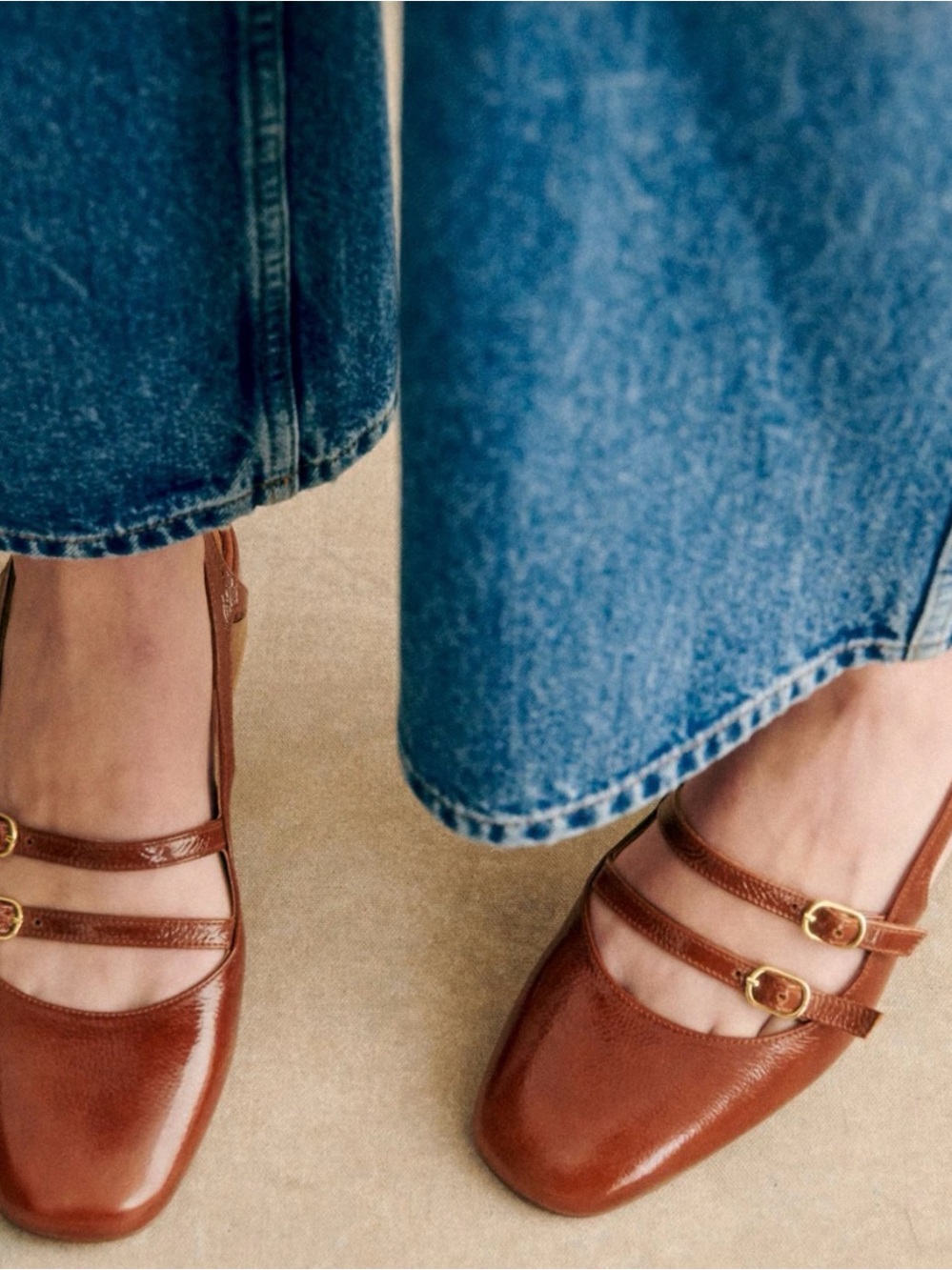 NWT! Sezane Paula Babies Brown Double-Strap Leather Mary Jane block heels